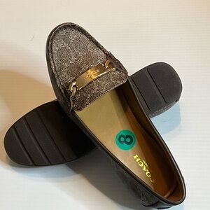 Coach Brown Signature Jacquard Loafers with Gold-Tone Accent